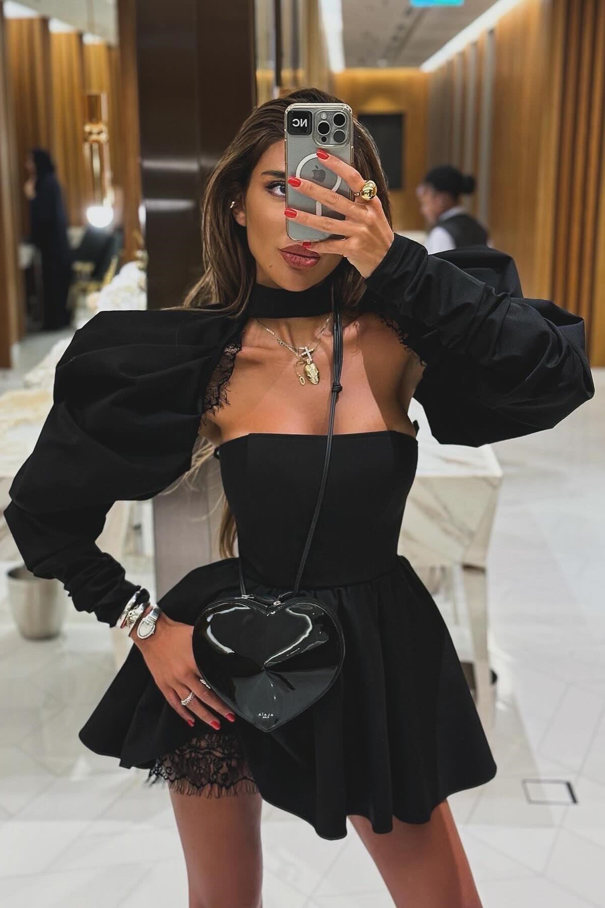 Conjunto de minivestido Bertha con mangas abullonadas 