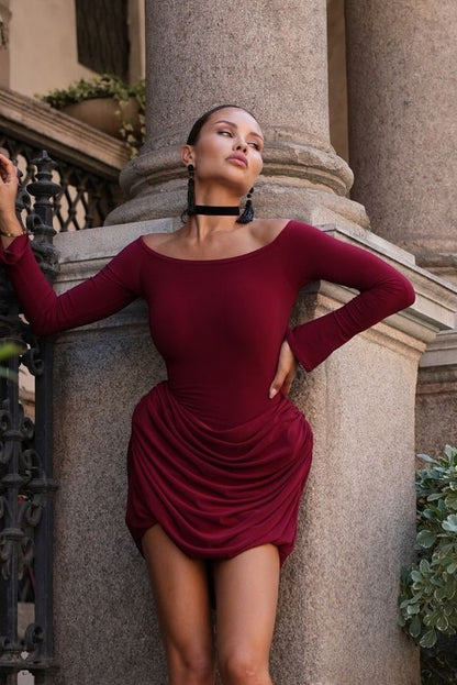 Vestido mini fruncido con hombros descubiertos Joan 