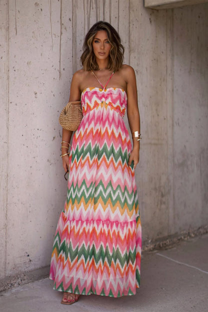 Vestido largo con tirantes finos y estampado de chevrones de Martha 