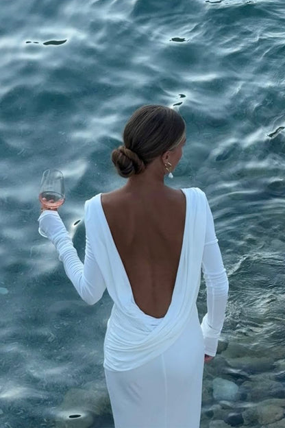 Vestido largo Quintina de manga larga con escote pronunciado en la espalda 