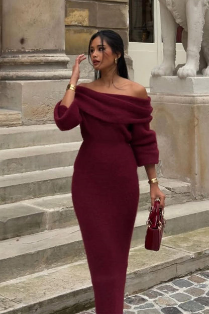 Vestido largo de punto con hombros descubiertos Marguerite 