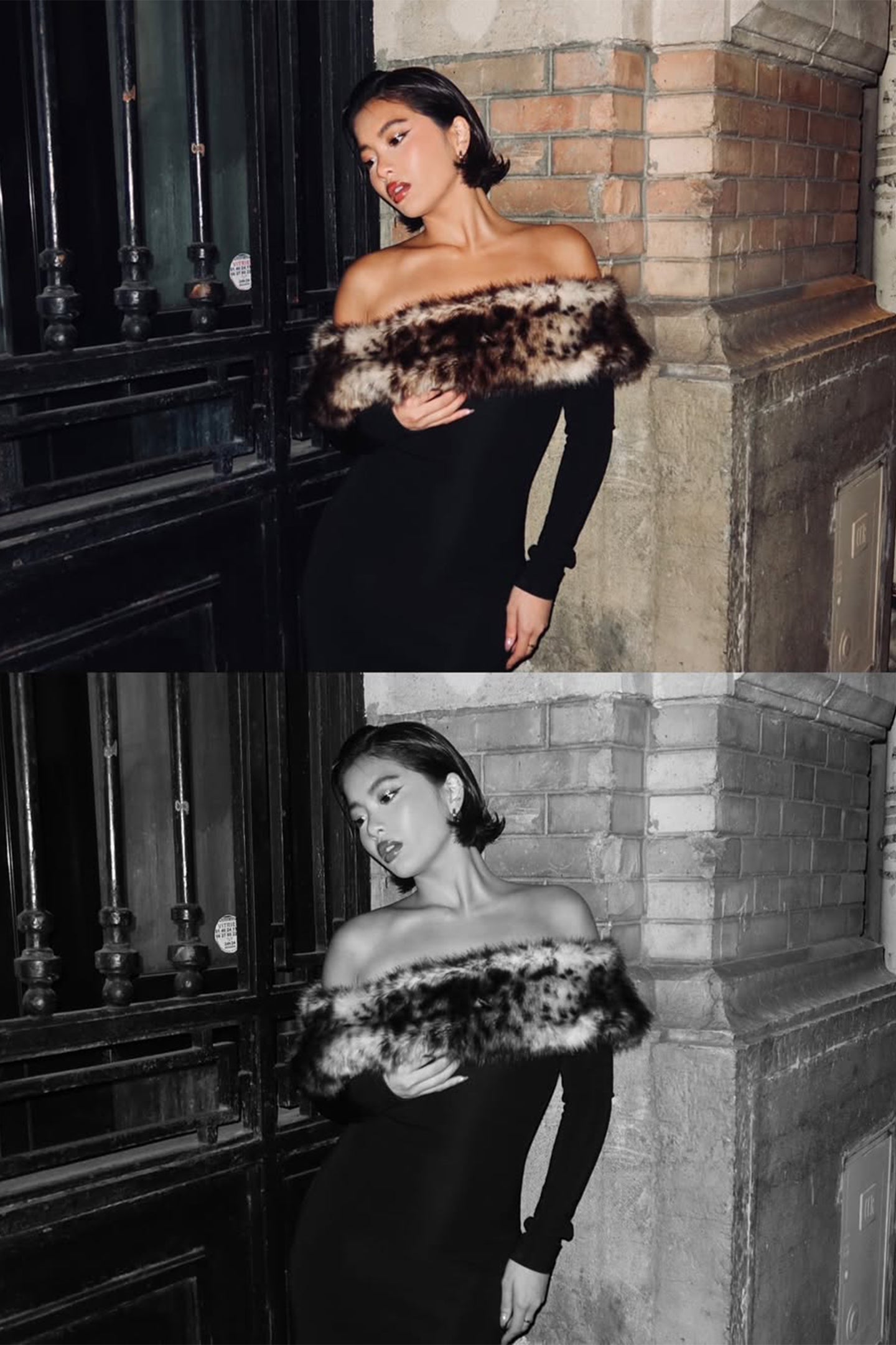 Vestido largo con hombros descubiertos y estampado de leopardo Hulda 