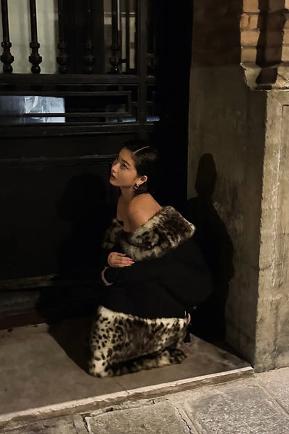 Vestido largo con hombros descubiertos y estampado de leopardo Hulda 