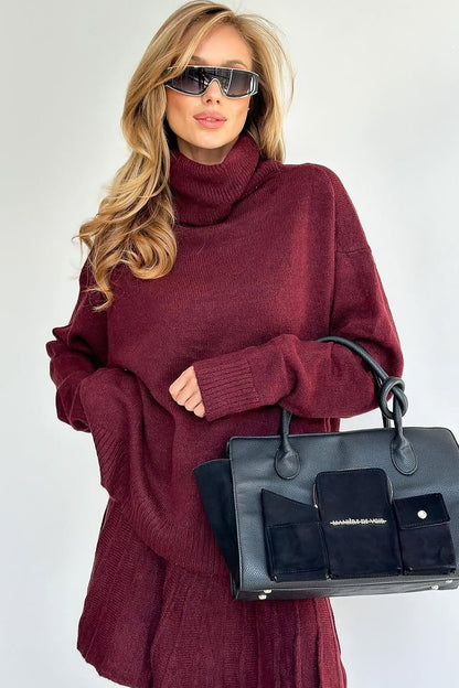 Conjunto de suéter y falda de punto con cuello de tortuga Amelia 