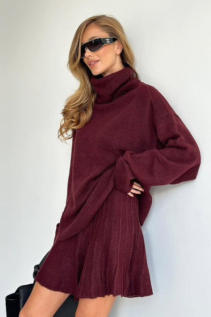 Conjunto de suéter y falda de punto con cuello de tortuga Amelia 