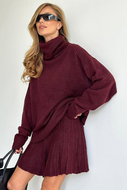 Conjunto de suéter y falda de punto con cuello de tortuga Amelia 