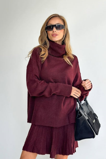 Conjunto de suéter y falda de punto con cuello de tortuga Amelia 