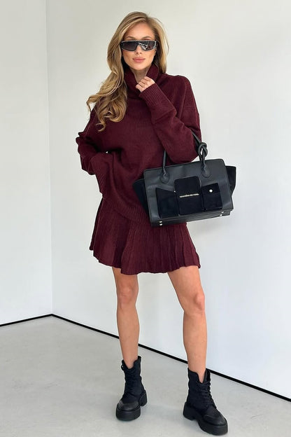 Conjunto de suéter y falda de punto con cuello de tortuga Amelia 