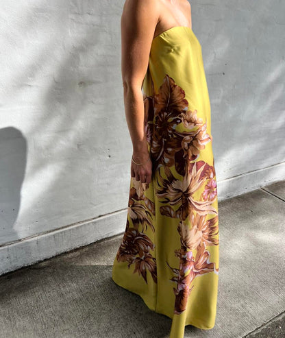 Vestido largo sin tirantes con estampado floral Xenia 