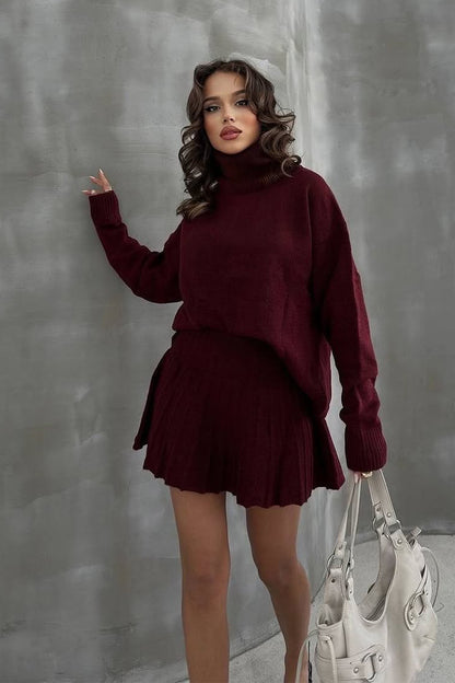 Conjunto de suéter y falda de punto con cuello de tortuga Amelia 