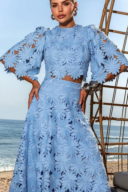 Conjunto de top y falda larga con bordado de encaje Madeline 