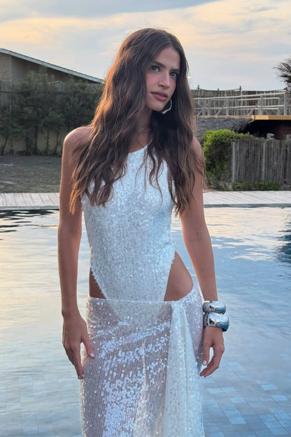 Conjunto de body con lentejuelas y falda asimétrica Regina 