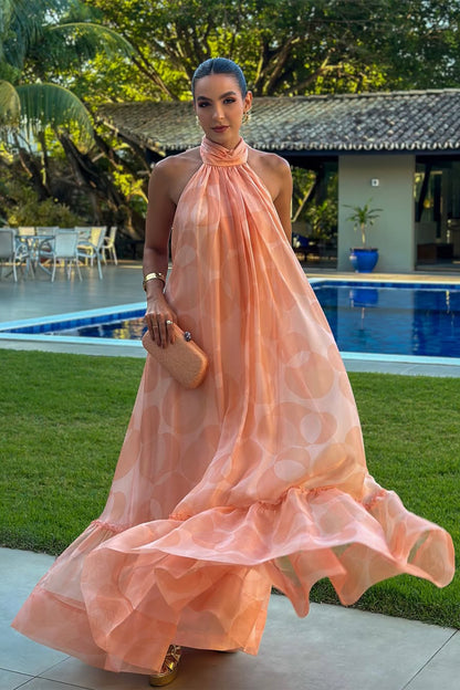 Vestido largo con cuello halter y estampado Stephanie 