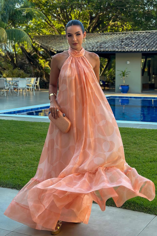 Stephanie Printed Halter Neck Maxi Dress