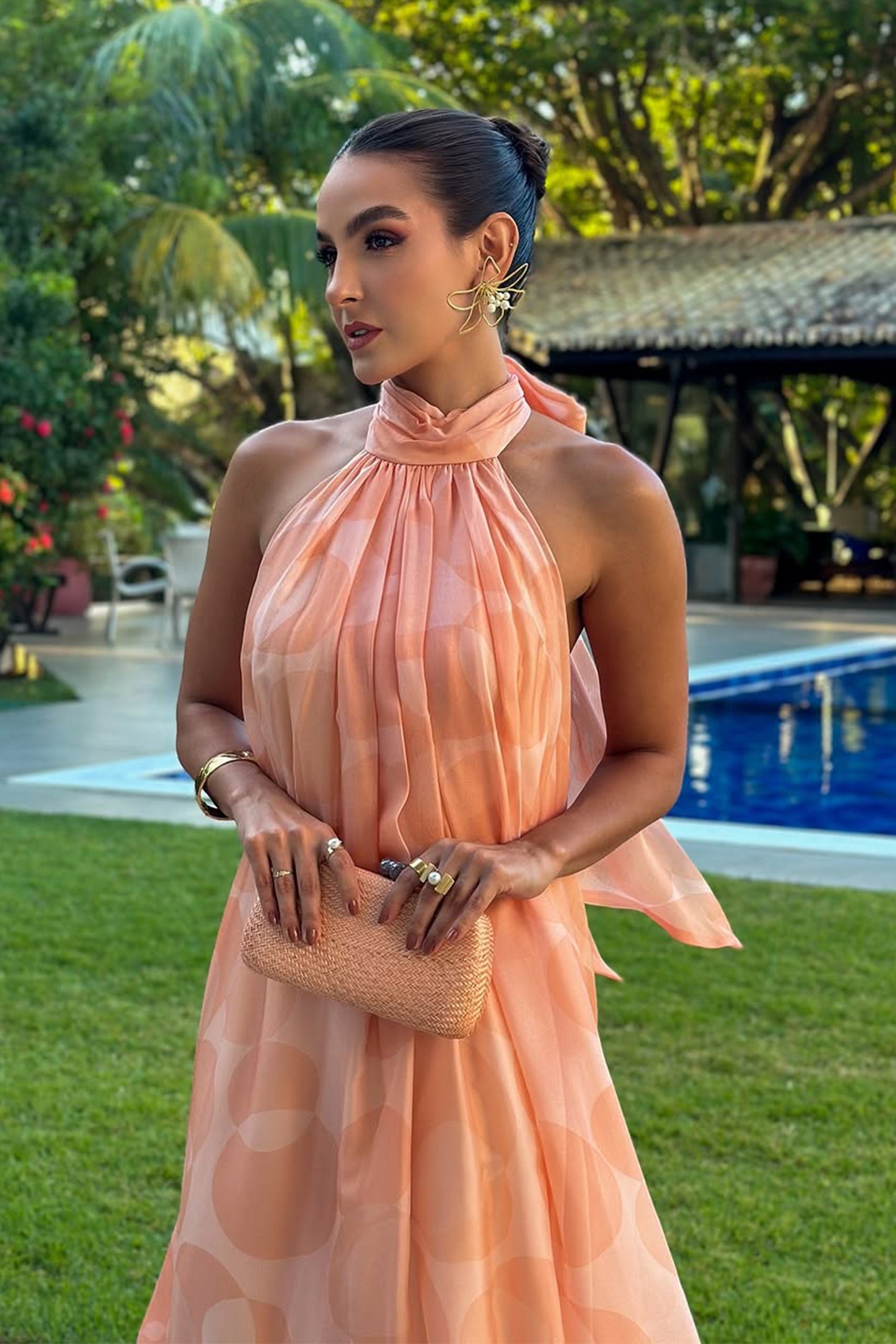 Vestido largo con cuello halter y estampado Stephanie 