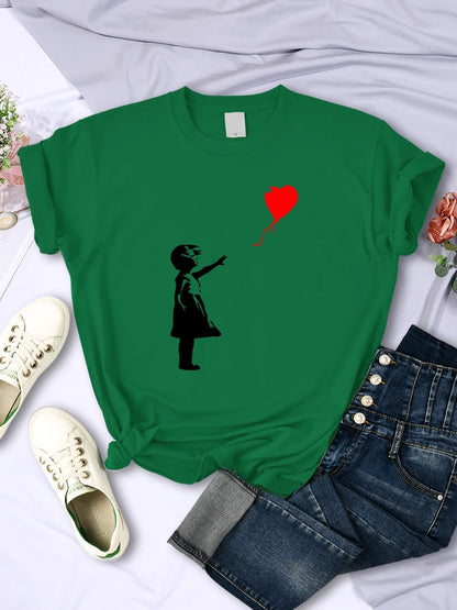 Let’S Fly Love Balloons Prints Womens T-Shirt Soft Breathable Short Sleeve Street Hip Hop Trend Tops Casual Female Tee Clothing
