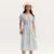 Vestido de mujer suave y elegante de verano nuevo estilo francés cuello cuadrado cintura ceñida longitud media fresco