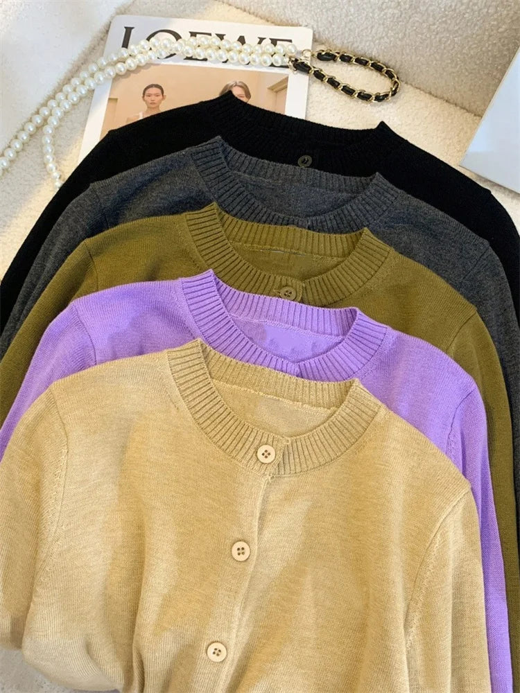 Suéter de punto para mujer, cárdigan, abrigo informal, suelto, de manga larga, con retazos, liso, con cuello redondo, prendas de vestir exteriores, abrigo de punto de otoño para mujer