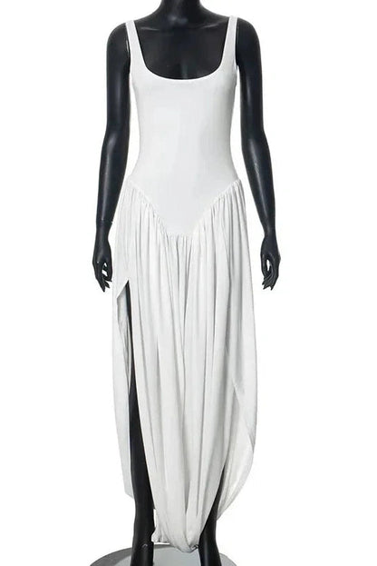 Sleeveless High Waist Mini Dress with Elegant Slit