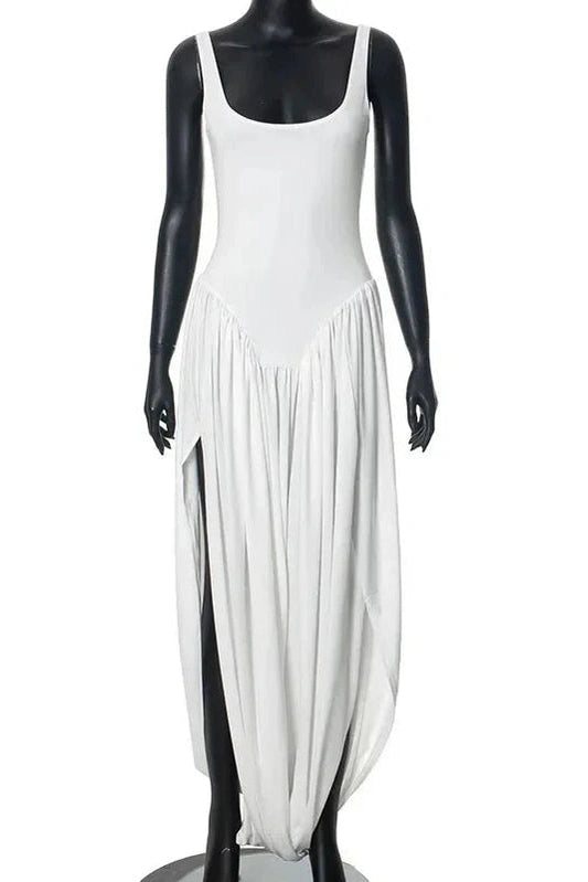 Sleeveless High Waist Mini Dress with Elegant Slit