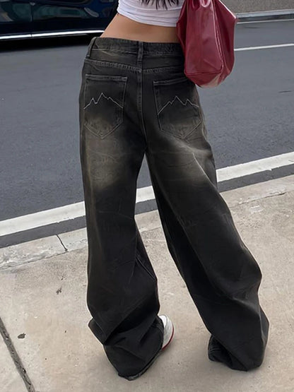 Pantalones vaqueros rectos casuales retro americanos para mujer, estilo urbano vintage, desgastados