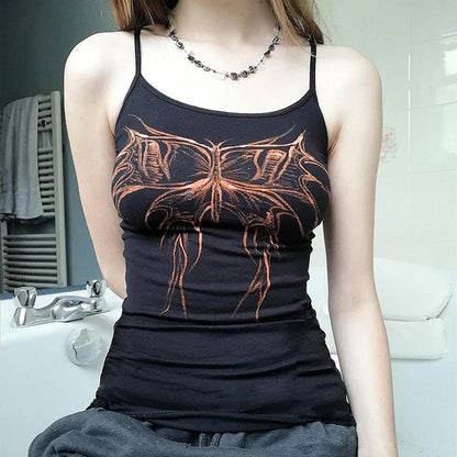 Camisetas estampadas de mariposa para mujer, camisetas sin mangas estilo kawaii, ropa gótica, camisetas estilo punk Y2K para chica E