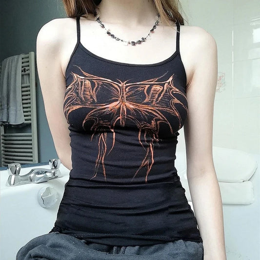 Camisetas estampadas de mariposa para mujer, camisetas sin mangas estilo kawaii, ropa gótica, camisetas estilo punk Y2K para chica E