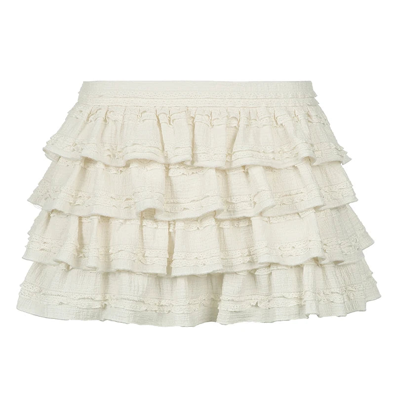 Falda de pastel dulce y bonita de color sólido para mujer, ropa de moda, falda abullonada escalonada, suave, elegante, combina con todo, estilo coreano