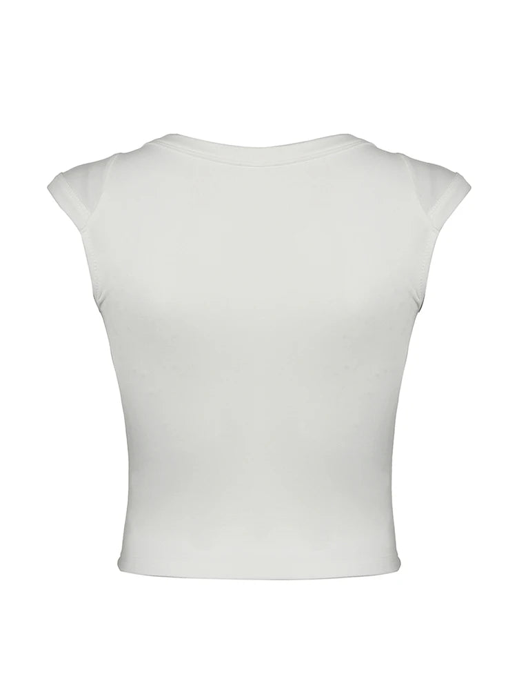 Camiseta corta de manga corta para mujer, color blanco, liso, básica, ajustada, con busto bajo, escote en V, color negro, sencilla, a la moda, para verano