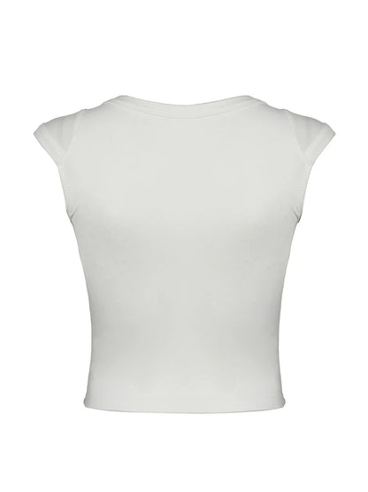 Camiseta corta de manga corta para mujer, color blanco, liso, básica, ajustada, con busto bajo, escote en V, color negro, sencilla, a la moda, para verano