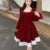 Vestidos midi de terciopelo brillante de otoño para mujer, manga larga, cuello cuadrado, volantes extragrandes, patchwork, vestido de fiesta de Navidad.