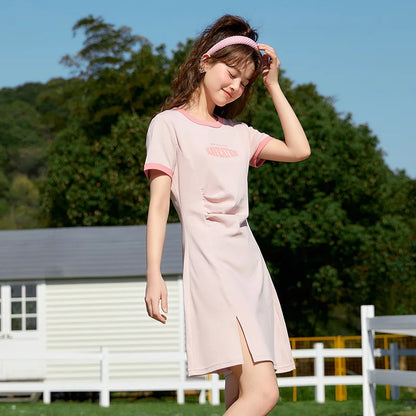 Dress Women Slit to Show Long Legs and Slim Fit  Summer New Contrasted Color Retro Letter Knitted Dress