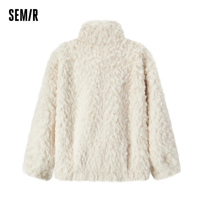 Coat Women Imitation Rabbit Fur Imitation Suede Patchwork Retro  New Winter Loose Stand-Up Collar Jacket
