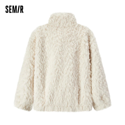Coat Women Imitation Rabbit Fur Imitation Suede Patchwork Retro  New Winter Loose Stand-Up Collar Jacket