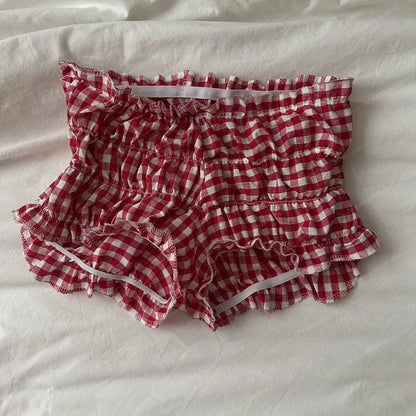 Pantalones cortos a cuadros estilo cabaña vintage de los años 90, pantalones bombachos elásticos ajustados para mujer, ropa de estar por casa estilo kawaii, bragas bonitas estilo retro Y2K