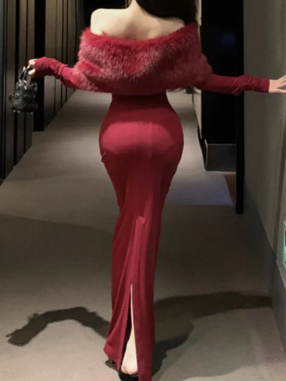 Fashion New Women Elegant Bodycon Midi Dress Long Sleeve Slim Solid Chic Vintage Christmas Party Prom Clothes Female Vestidos