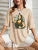 Camiseta holgada informal de algodón de manga corta con estampado de "Haciendo bromas a la Mona Lisa" para mujer