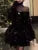 Vestido elegante informal de corte A para mujer, color negro, estilo vintage de terciopelo, a la moda, para fiestas, noches y Navidad