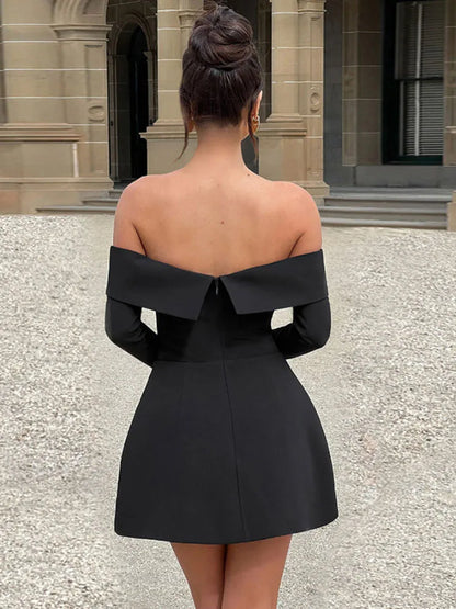 Vestido sexy de un solo hombro, corte A, para mujer, otoño, nuevo, elegante, ajustado, minivestido acampanado de manga larga, vestidos de fiesta para mujer.