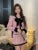 Conjunto de dos piezas de tweed para otoño e invierno, chaqueta corta y minifalda para mujer, elegantes conjuntos de moda coreana para mujer.