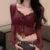 y2k Lace Trim Crop Top Women Solid Color Square Collar Long Sleeve Halter T Shirt 2000s Aesthetic Clothes Streetwear