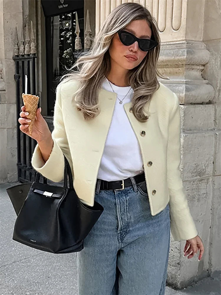 Cárdigan informal de manga larga para mujer, elegante, ajustado, liso, con retazos, top corto, ropa de calle, prendas de vestir exteriores para mujer, nuevo