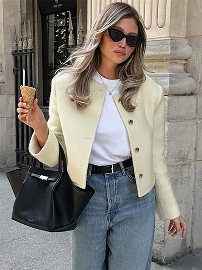 Cárdigan informal de manga larga para mujer, elegante, ajustado, liso, con retazos, top corto, ropa de calle, prendas de vestir exteriores para mujer, nuevo