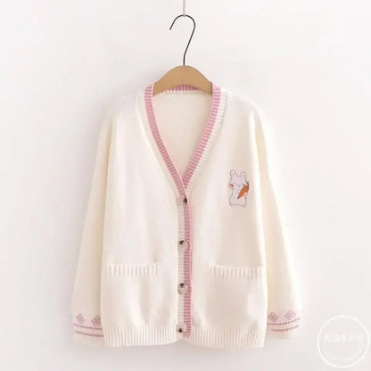 Korean Sweet Chic Women Sweaters Japanese V Neck Long Sleeve Cute Cardigans 2021 New Embroidery Cardigan