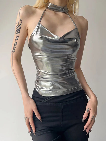 Top corto de moda de color liso para mujer, de una pieza, sexy, informal, con cordones, sin mangas, Y2k, con escote cuadrado y espalda descubierta