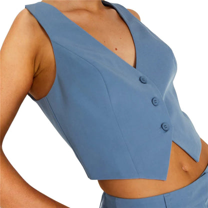 Chaleco para mujer Y2K, ropa de color sólido, corte entallado, cuello en V, sin mangas, con botones, top corto, prendas de vestir de moda
