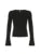 Camiseta elegante de manga acampanada ajustada negra lisa para mujer, sencilla, básica, de punto, para primavera y otoño