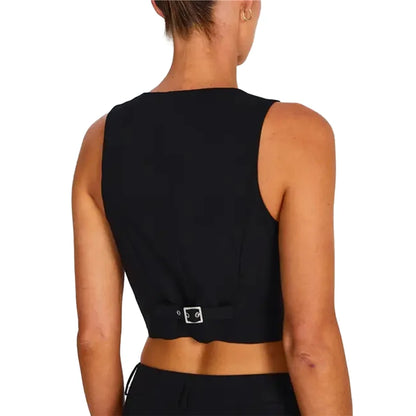 Chaleco para mujer Y2K, ropa de color sólido, corte entallado, cuello en V, sin mangas, con botones, top corto, prendas de vestir de moda