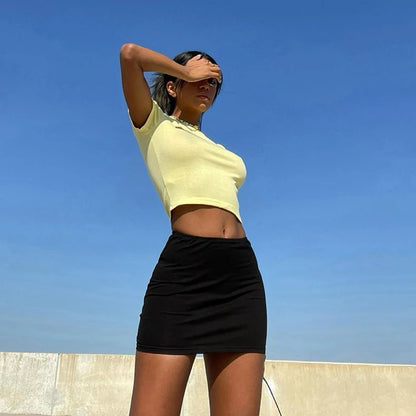 Nueva llegada falda de mujer moda cintura alta faldas lápiz negras todo fósforo femenino primavera verano mini faldas conjunto