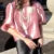 Elegant Satin Puff Short Sleeve Top Women Loose Solid Buckle O-neck Shirts Female 2025 Spring Summer Fashion Office Lady Outwear